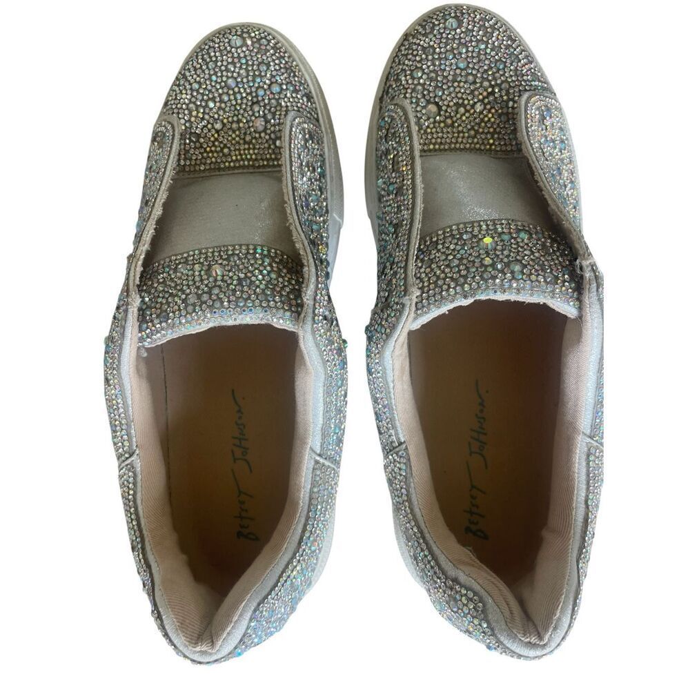 Betsey Johnson Silver Rhinestone Shoes Women’s Size 9.5 Bedazzled Sneakers - Picture 4 of 6